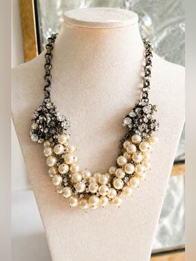 J.Crew Pearl Crystal Statement Necklace | Bridal Wedding Event Bib 24”